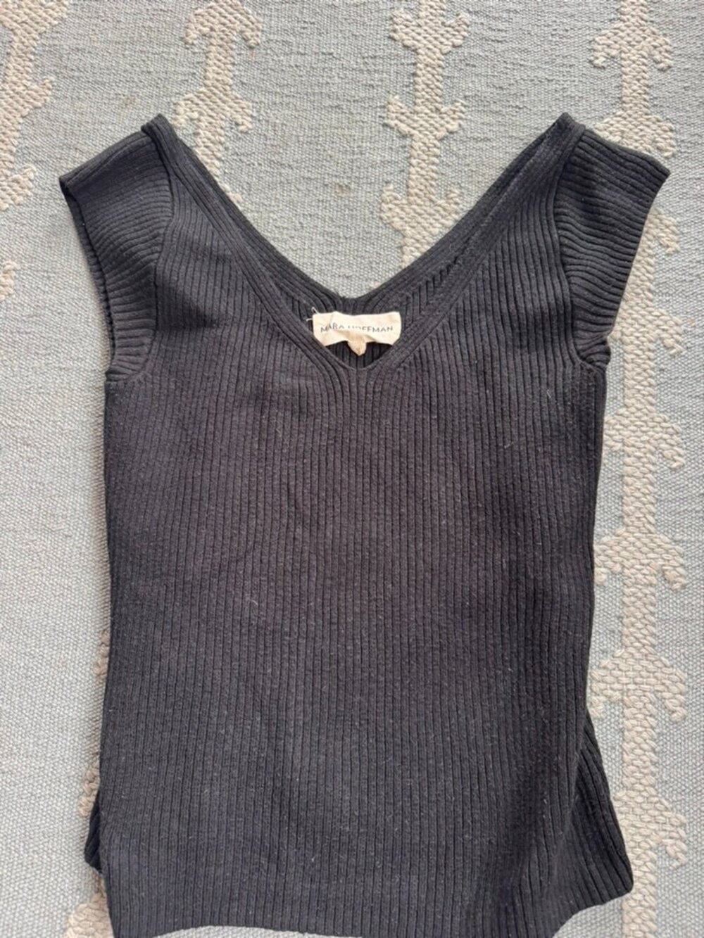 Mara Hoffman black knit v neck top w cap sleeves